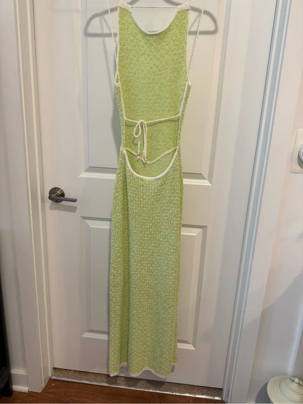 Free People Beach Lime Green Knit Low Tie Back Dress With Front Slit Size Small - Picture 7 of 12